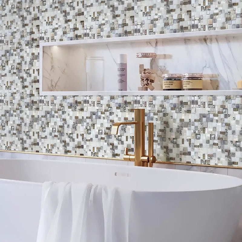 White Beige 12x12 Glossy Square Glass Mosaic Tile (10 pack, 10.85 sq ft/case)