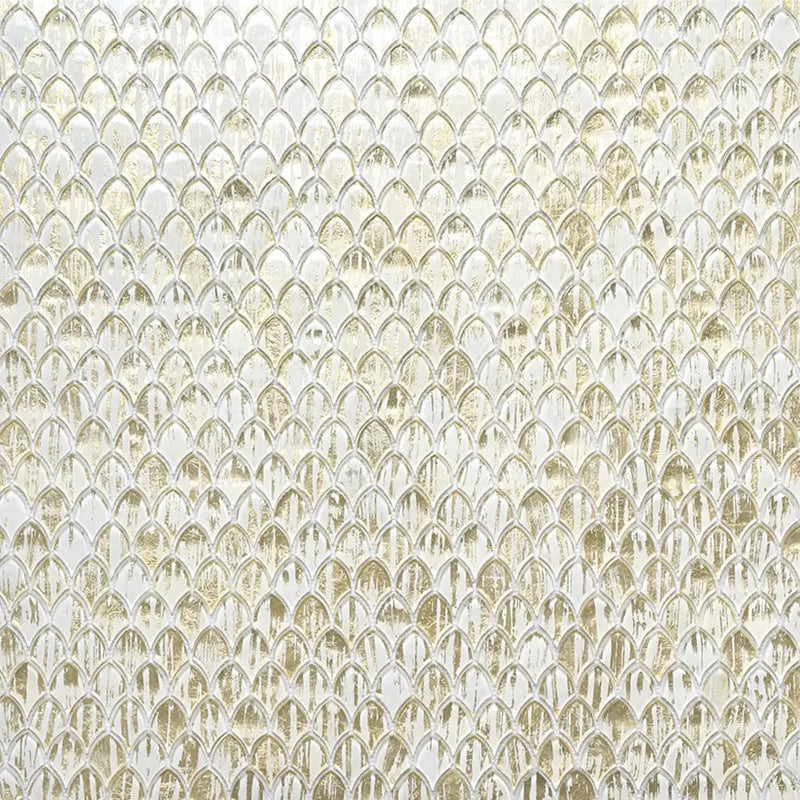 Gold White 11x11 Glossy Fan Fish Scale Glass Mosaic Tile (10 pack, 8.48 sq ft/case) by Apollo Tile