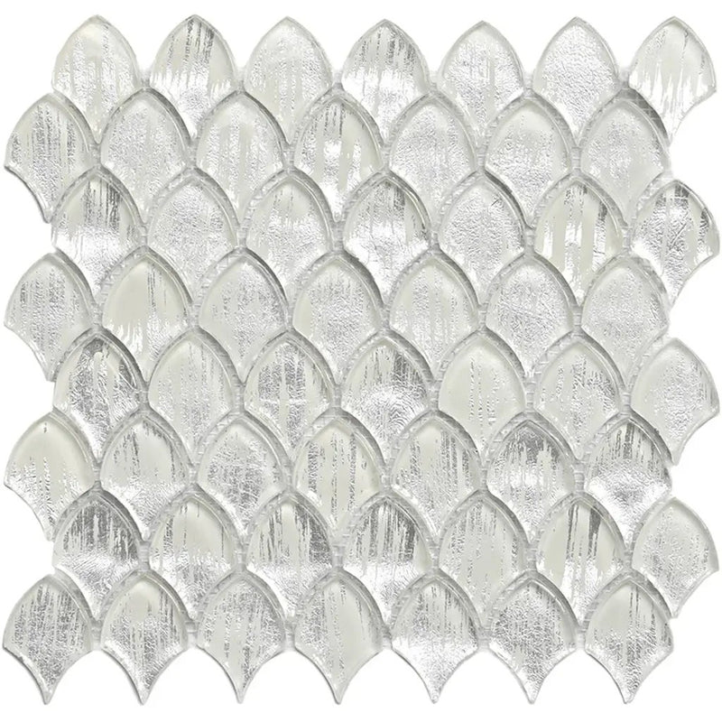 Silver 11x11 Glossy Fan Fish Scale Glass Mosaic Tile (10 pack, 8.48 sq ft/case) by Apollo Tile