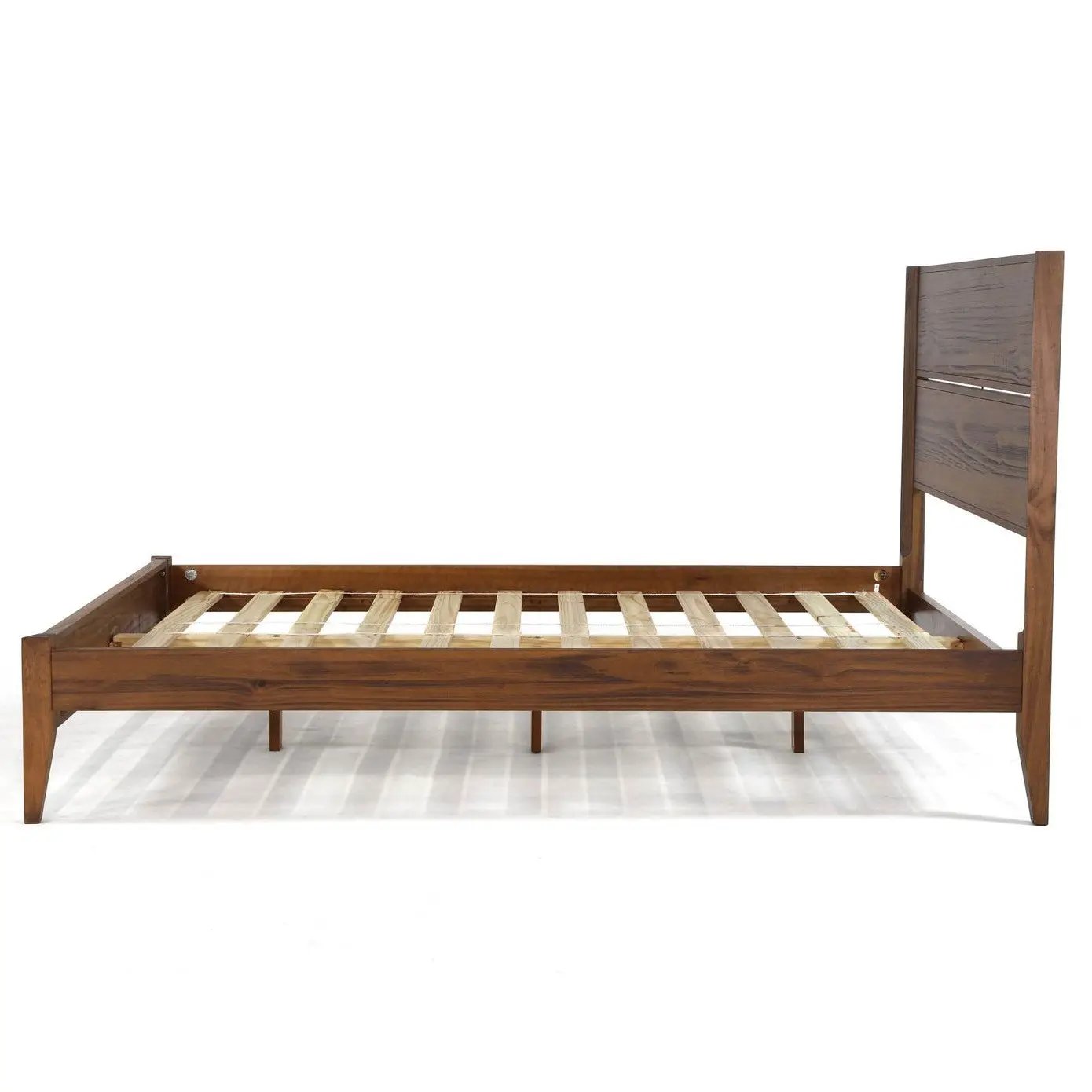 Full Size Rustic Walnut Mid Century Slatted Platform Bed by HomePacific