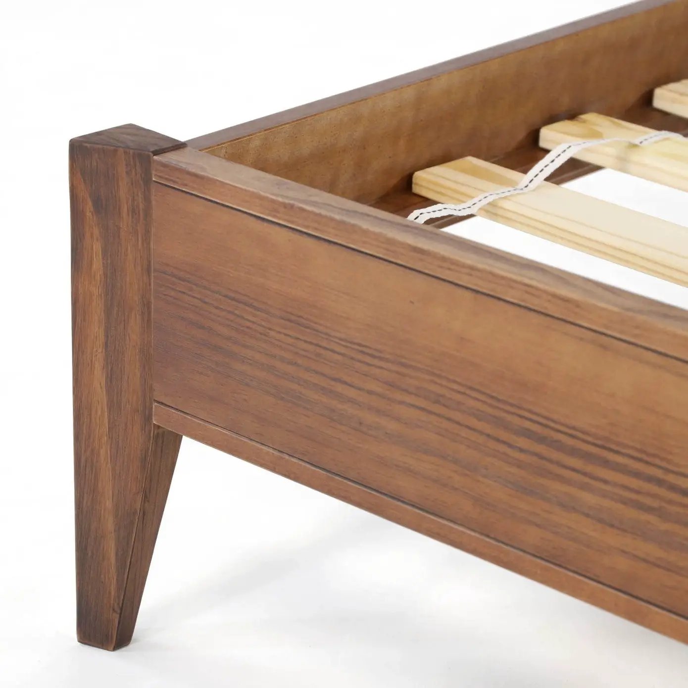 Full Size Rustic Walnut Mid Century Slatted Platform Bed by HomePacific
