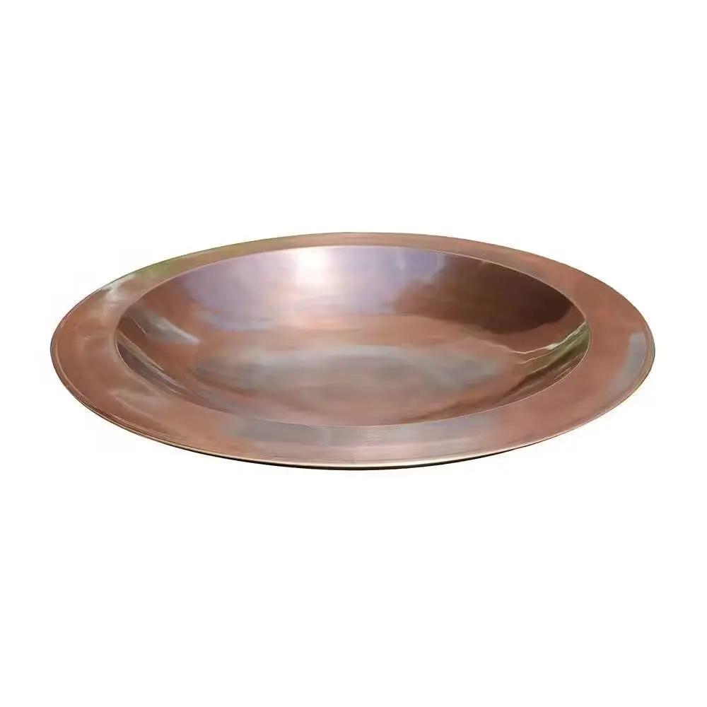 24-inch Diameter Round Copper Plated Brass Large Bird Bath Rimmed Bowl Birdbath by HomePacific