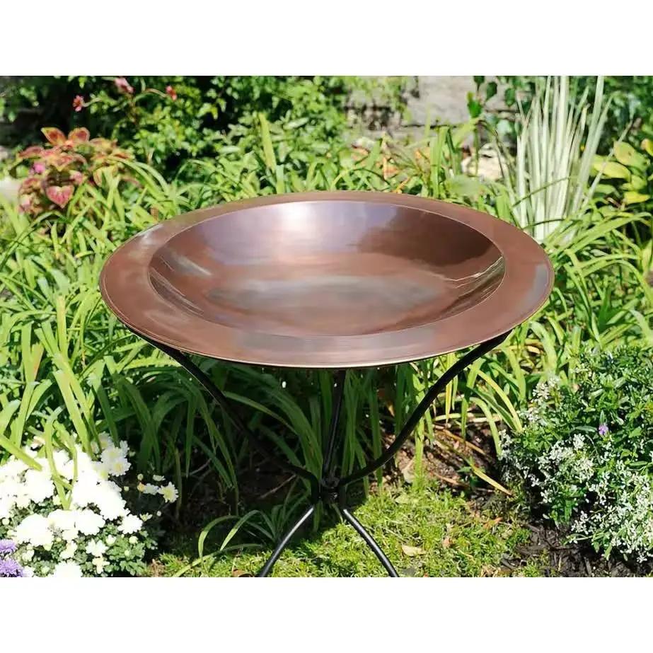 24-inch Diameter Round Copper Plated Brass Large Bird Bath Rimmed Bowl Birdbath by HomePacific