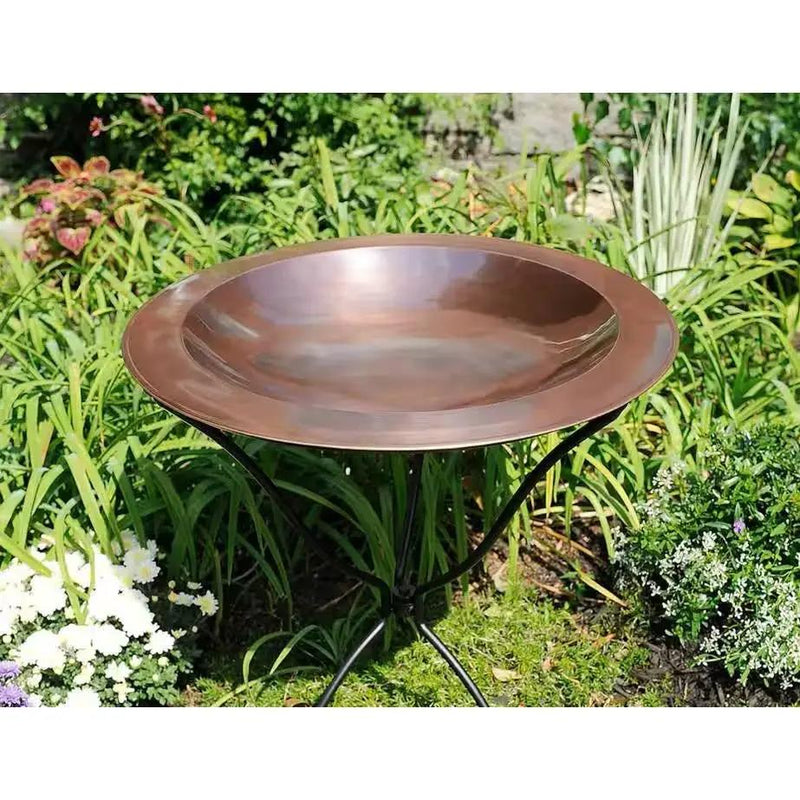 24-inch Diameter Round Copper Plated Brass Large Bird Bath Rimmed Bowl Birdbath by HomePacific