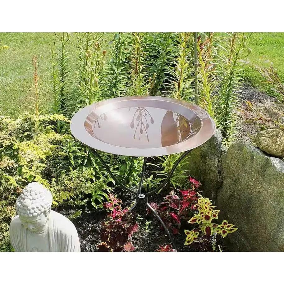 24-inch Diameter Round Copper Plated Brass Large Bird Bath Rimmed Bowl Birdbath by HomePacific