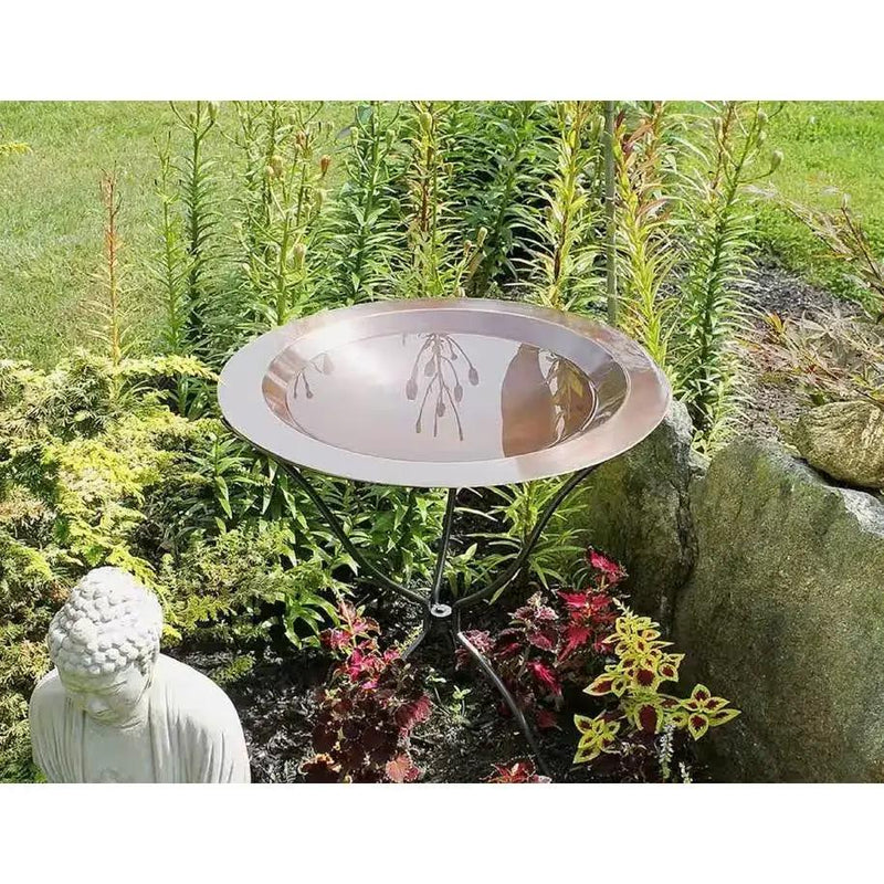 24-inch Diameter Round Copper Plated Brass Large Bird Bath Rimmed Bowl Birdbath by HomePacific