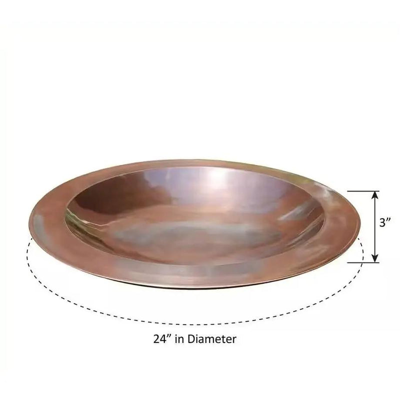 24-inch Diameter Round Copper Plated Brass Large Bird Bath Rimmed Bowl Birdbath by HomePacific