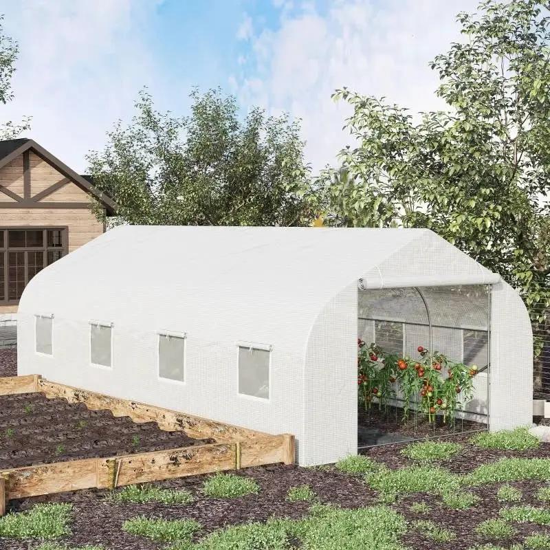 19.5 Ft x 9.8 Ft Outdoor Greenhouse w/ White PE Cover and Heavy Duty Steel Frame by HomePacific