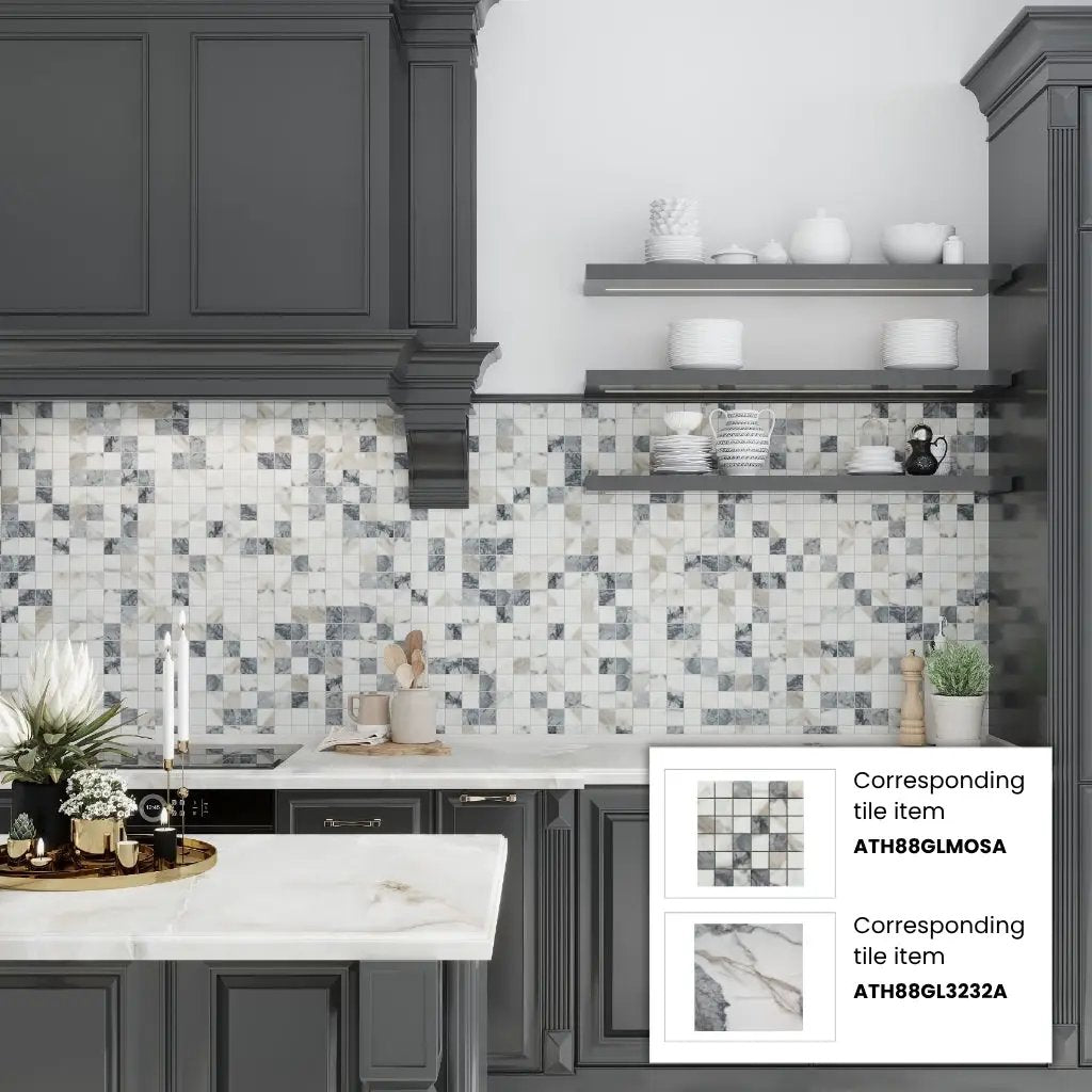 Soft White with Light Gray 32x32 Matte Square Porcelain Large Format Tile (2 pack, 13.78 sq ft/case) by Apollo Tile