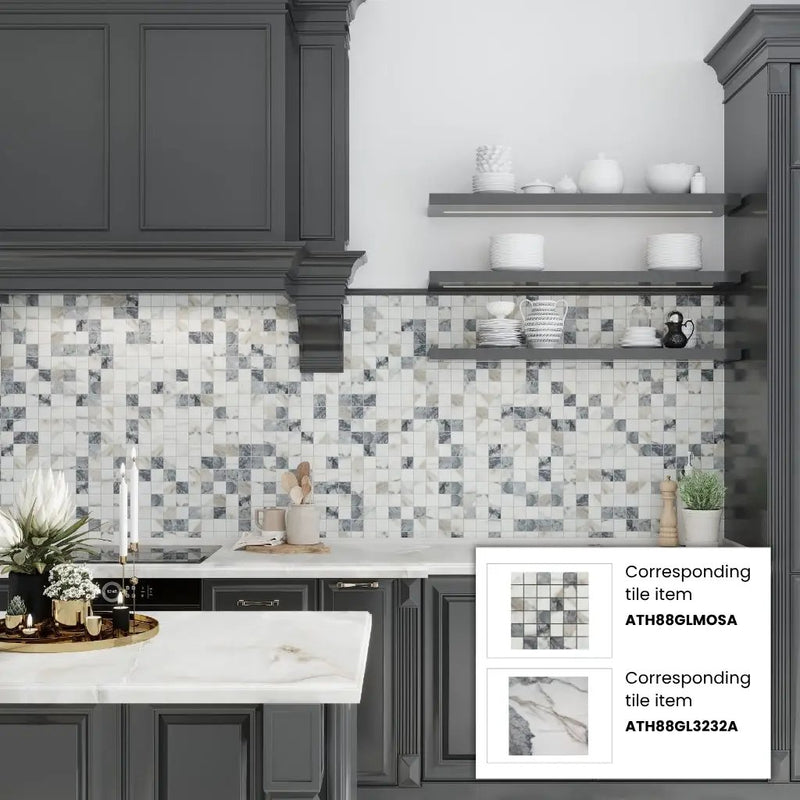 Soft White with Light Gray 32x32 Matte Square Porcelain Large Format Tile (2 pack, 13.78 sq ft/case) by Apollo Tile