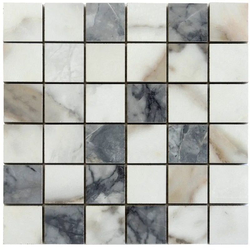 Classic White with Gray 12x12 Matte Square Porcelain Mosaic Tile (11 pack, 10.76 sq ft/case) by Apollo Tile