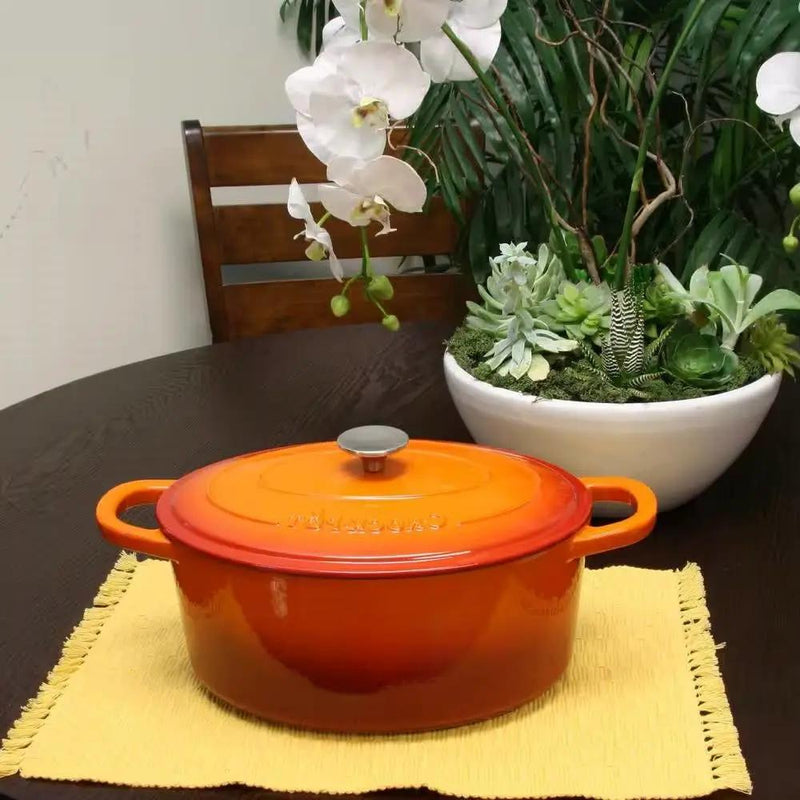 7-Quart Enameled Orange Sunburst Cast Iron Dutch Oven with Lid by HomePacific