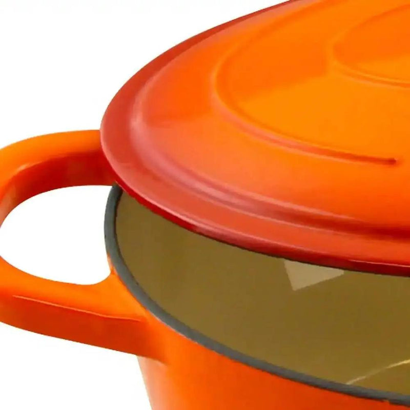 7-Quart Enameled Orange Sunburst Cast Iron Dutch Oven with Lid by HomePacific