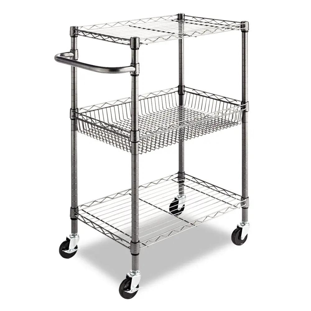 3-Tier Metal Kitchen Cart / Utility Cart with Adjustable Shelves and Casters by HomePacific