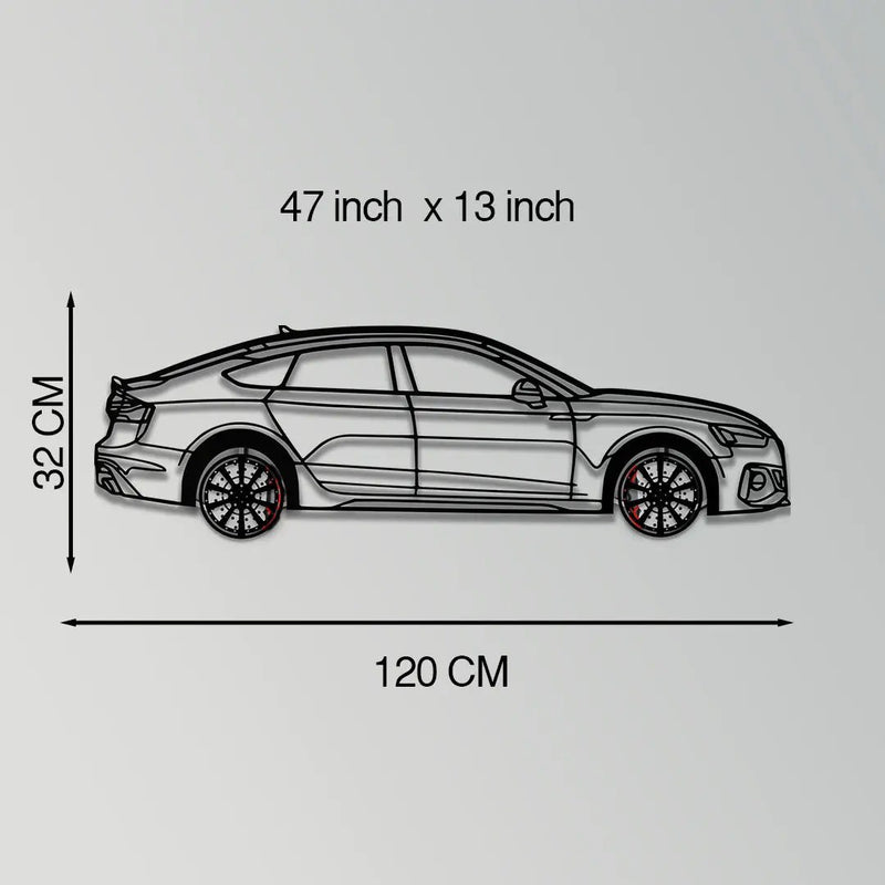 Audi RS5 Metal Car Wall Art with Rotating Wheels - Performance Sportback Silhouette Decor - Interactive Automotive Wall Art - KAFMEKA097 by Enova Art