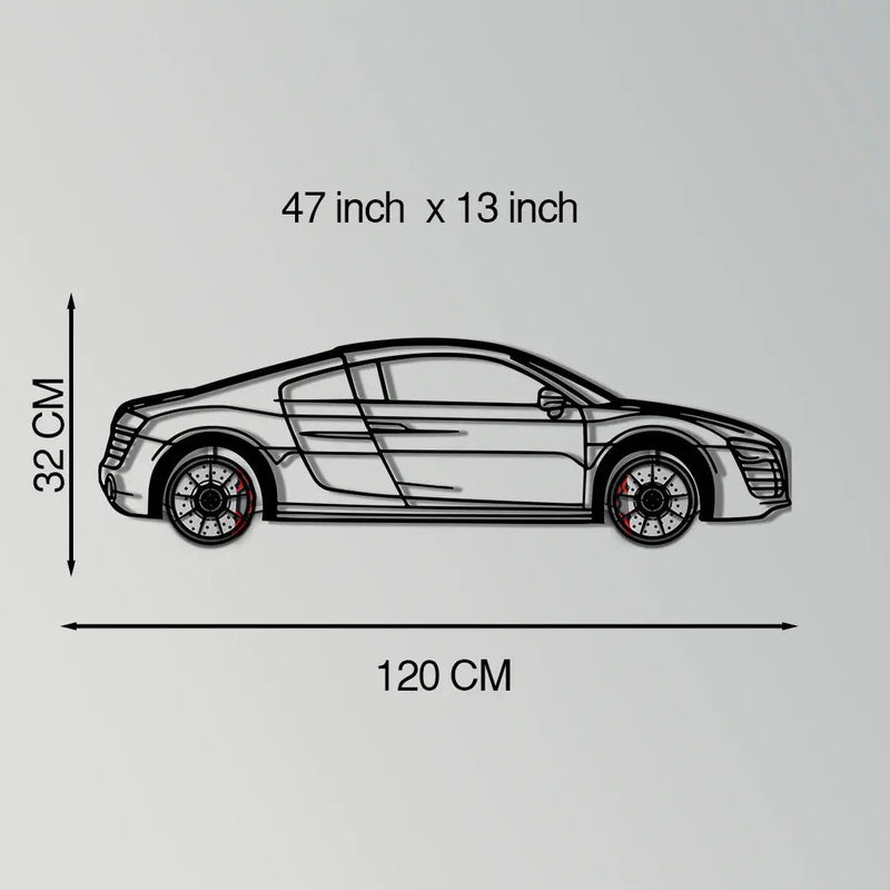 Audi R8 Metal Car Wall Art with Rotating Wheels - Exotic Supercar Silhouette Decor - Interactive Automotive Wall Art KAFMEKA096 by Enova Art