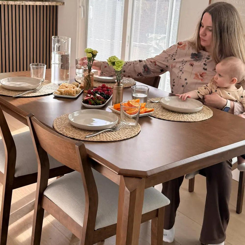 ACTU 59” Solid Wood Mid-Century Modern Dining Table Set for Small Spaces (Seats 4–6) by ACTU FURNITURE