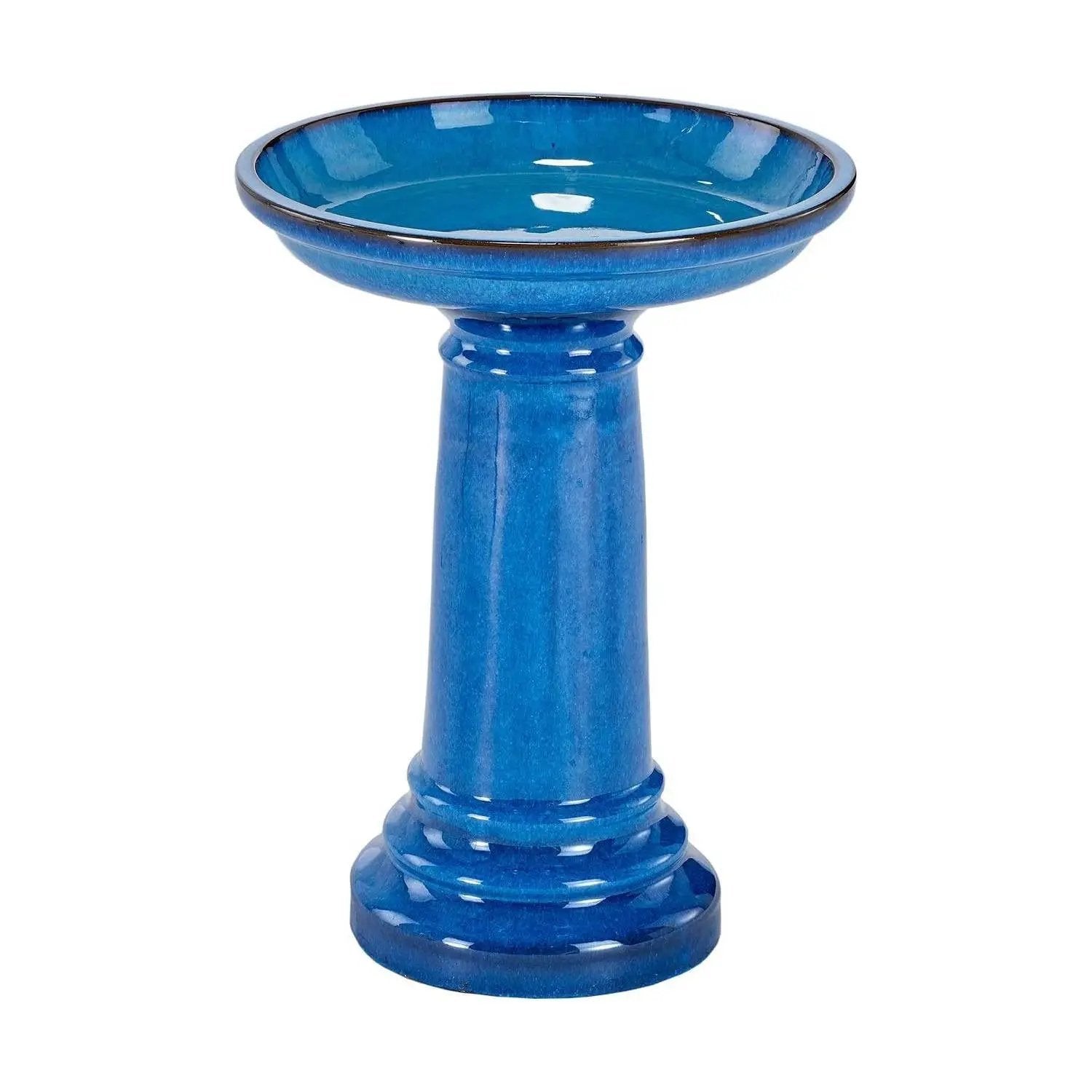 2 Gallon Blue Ceramic Traditional Outdoor Patio Garden Birdbath by HomePacific