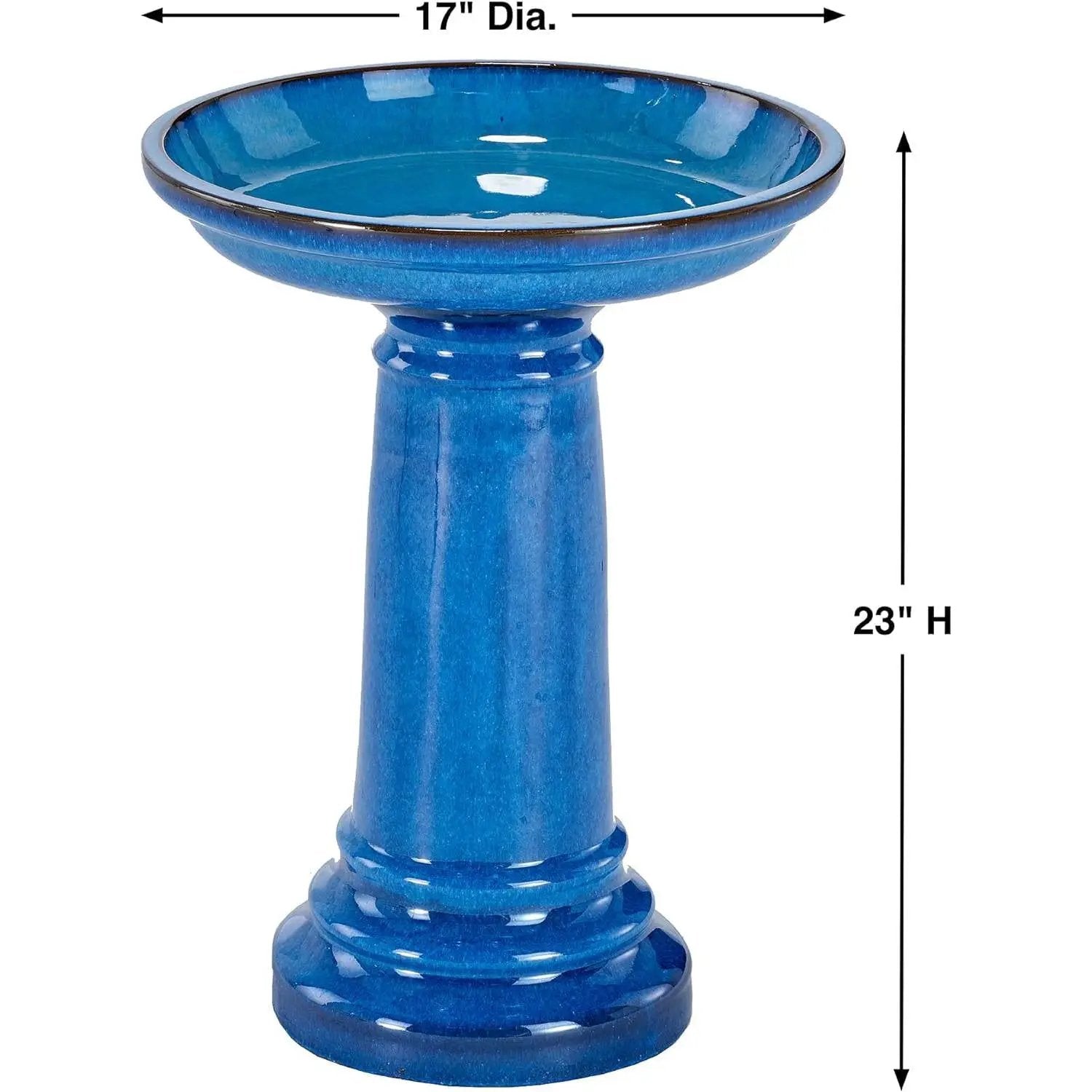 2 Gallon Blue Ceramic Traditional Outdoor Patio Garden Birdbath by HomePacific