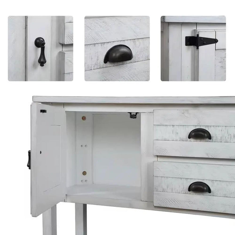 Farmhouse Solid Wood Sofa Table with Storage Drawers in Rustic White Finish by HomePacific