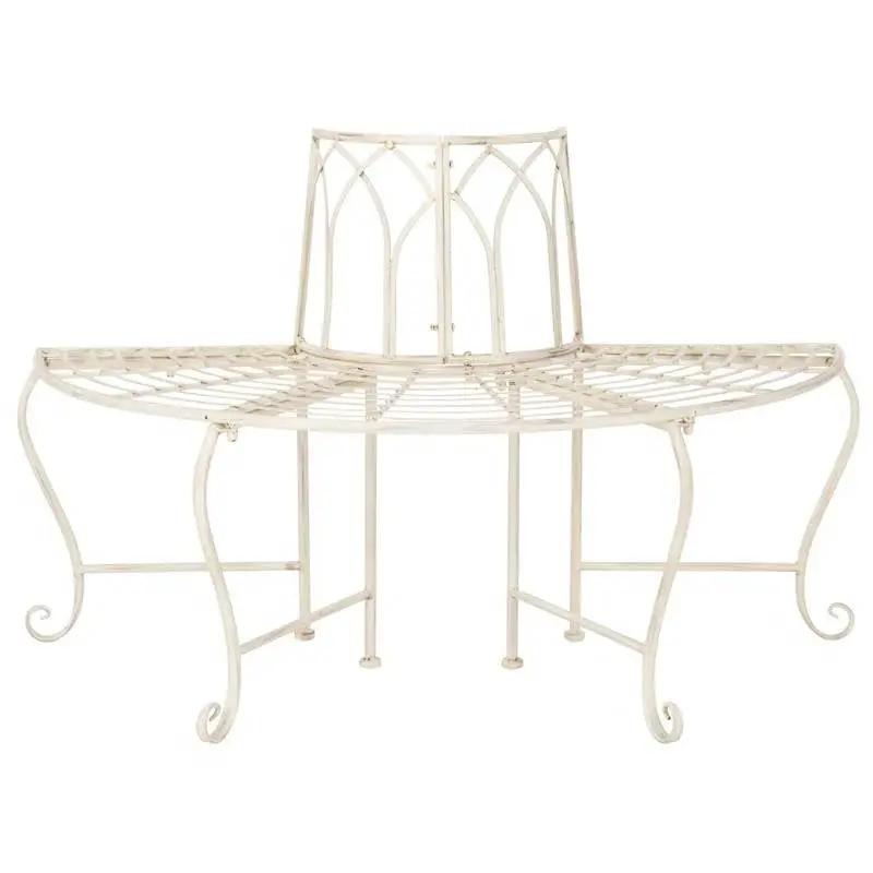 Half-Circle Outdoor Patio Garden Antique White Wrought Iron Tree Bench by HomePacific
