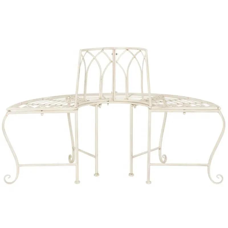 Half-Circle Outdoor Patio Garden Antique White Wrought Iron Tree Bench by HomePacific