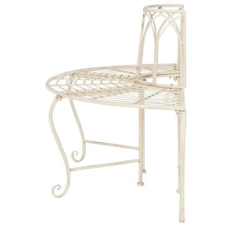 Half-Circle Outdoor Patio Garden Antique White Wrought Iron Tree Bench by HomePacific