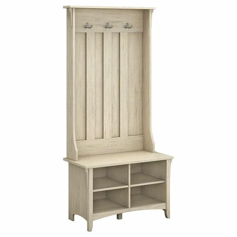 Antique White Large Entryway Coat Rack Storage Shoe Cubby Hall Tree by HomePacific