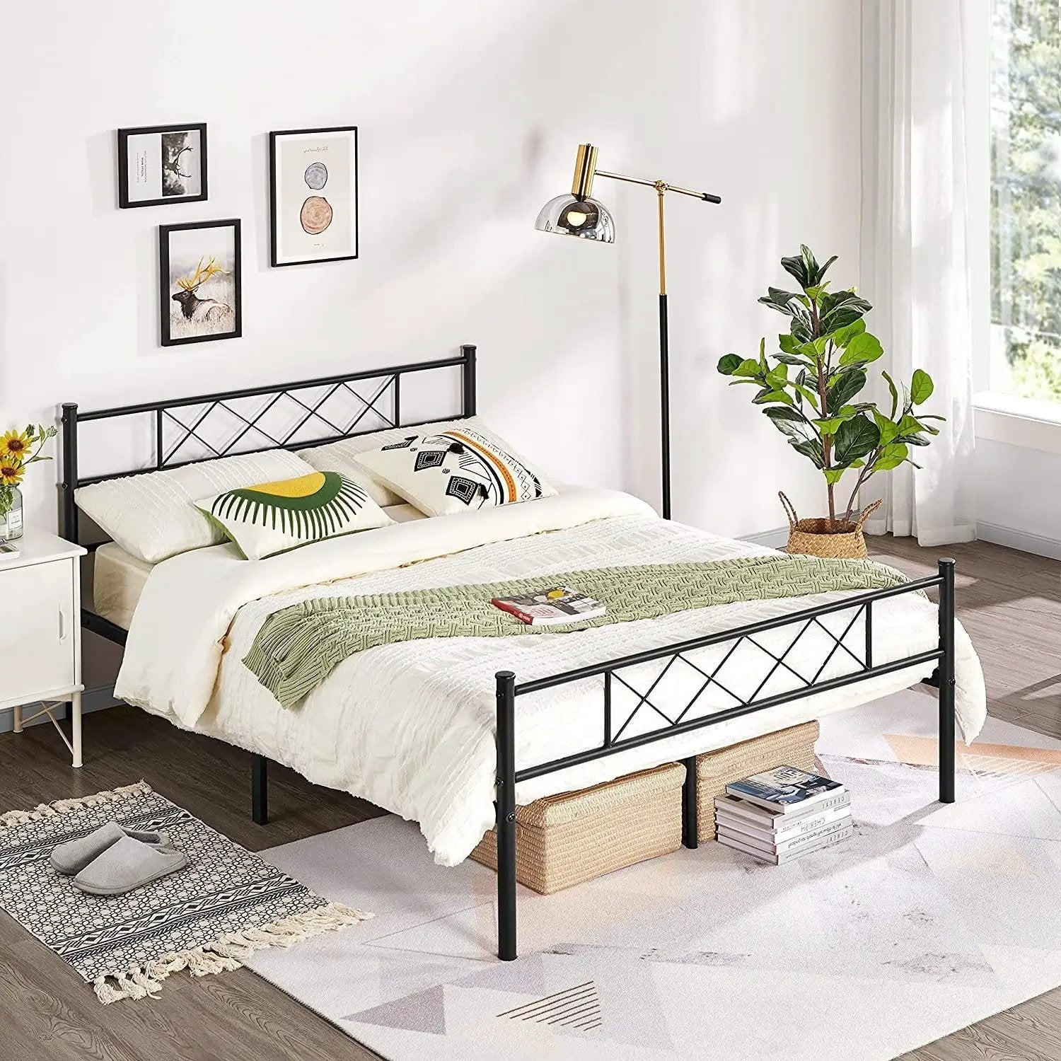 Full Size Traditional Powder Coated Slatted Metal Platform Bed by HomePacific