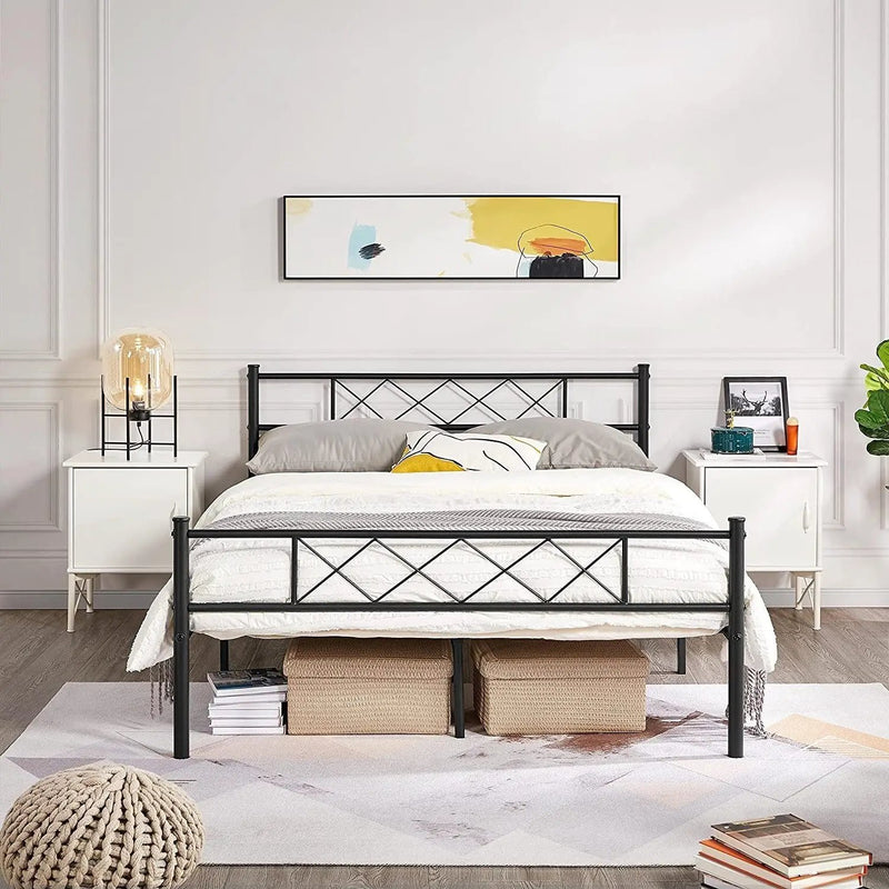 Queen Size Traditional Powder Coated Slatted Metal Platform Bed by HomePacific