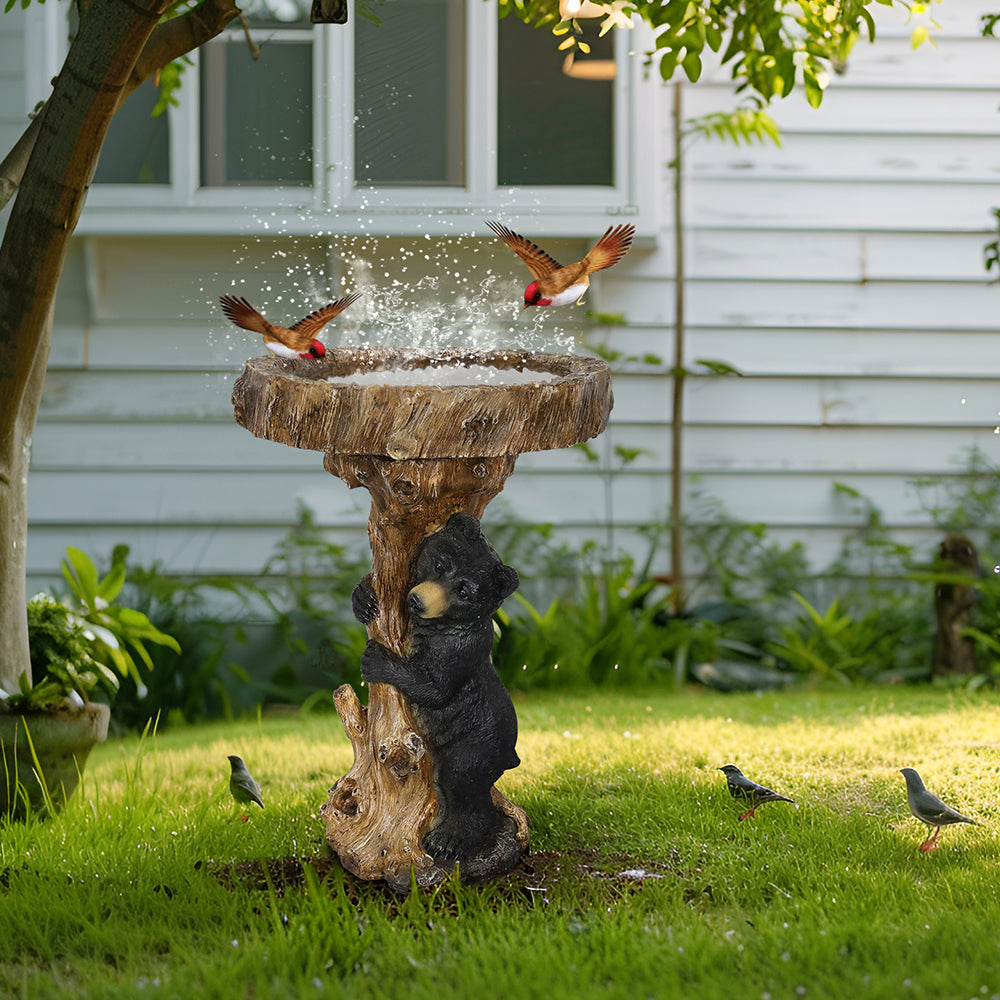 Concrete Bear Bird Bath Cub Climbing Stump 23 Inch, photo 2 of 9