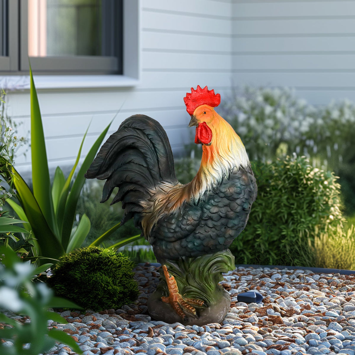 Concrete Rooster Statue Hand Painted Farmhouse 22 In, photo 10 of 15