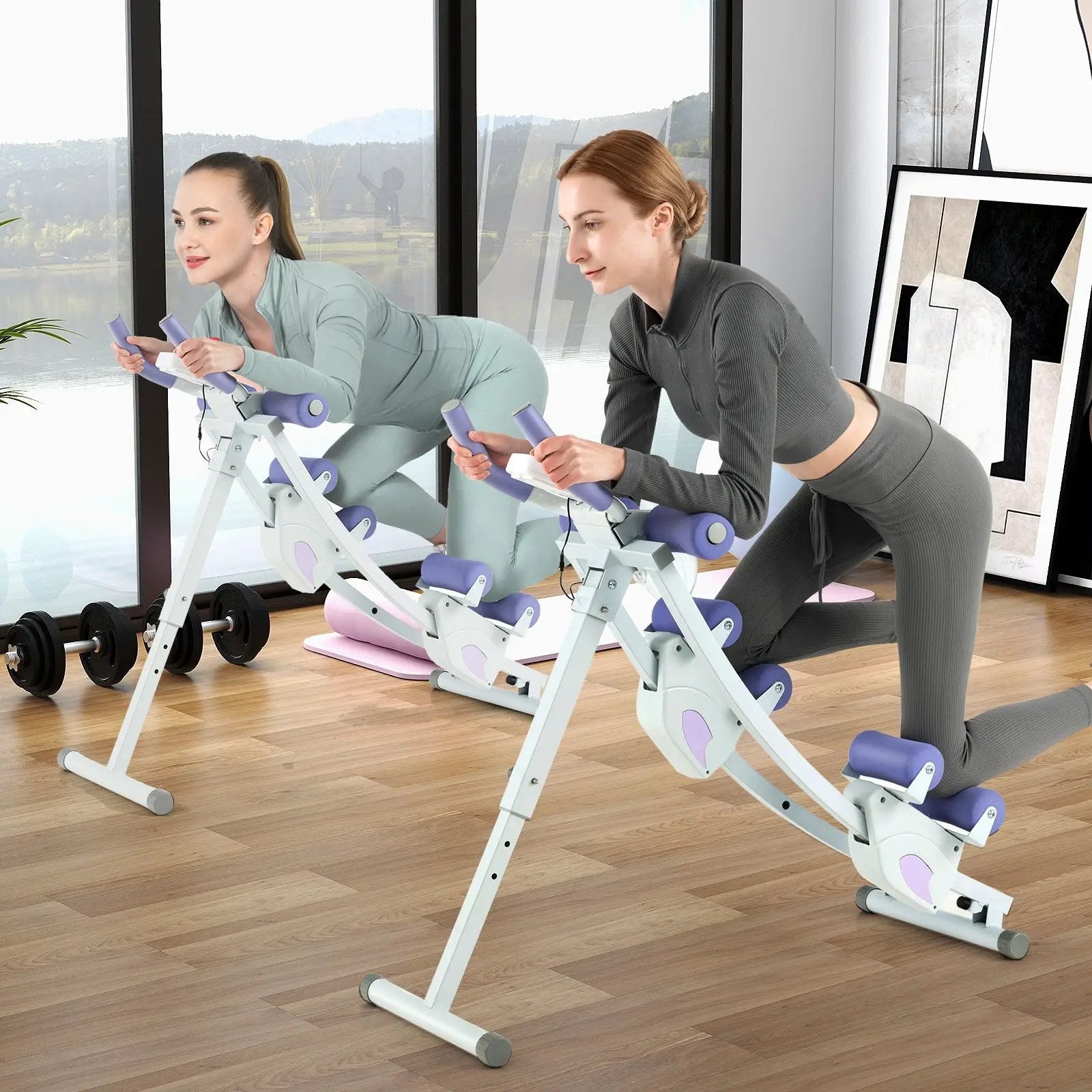 Ab Machine with LCD Monitor and 4 Adjustable Heights-Purple by DirectDeals