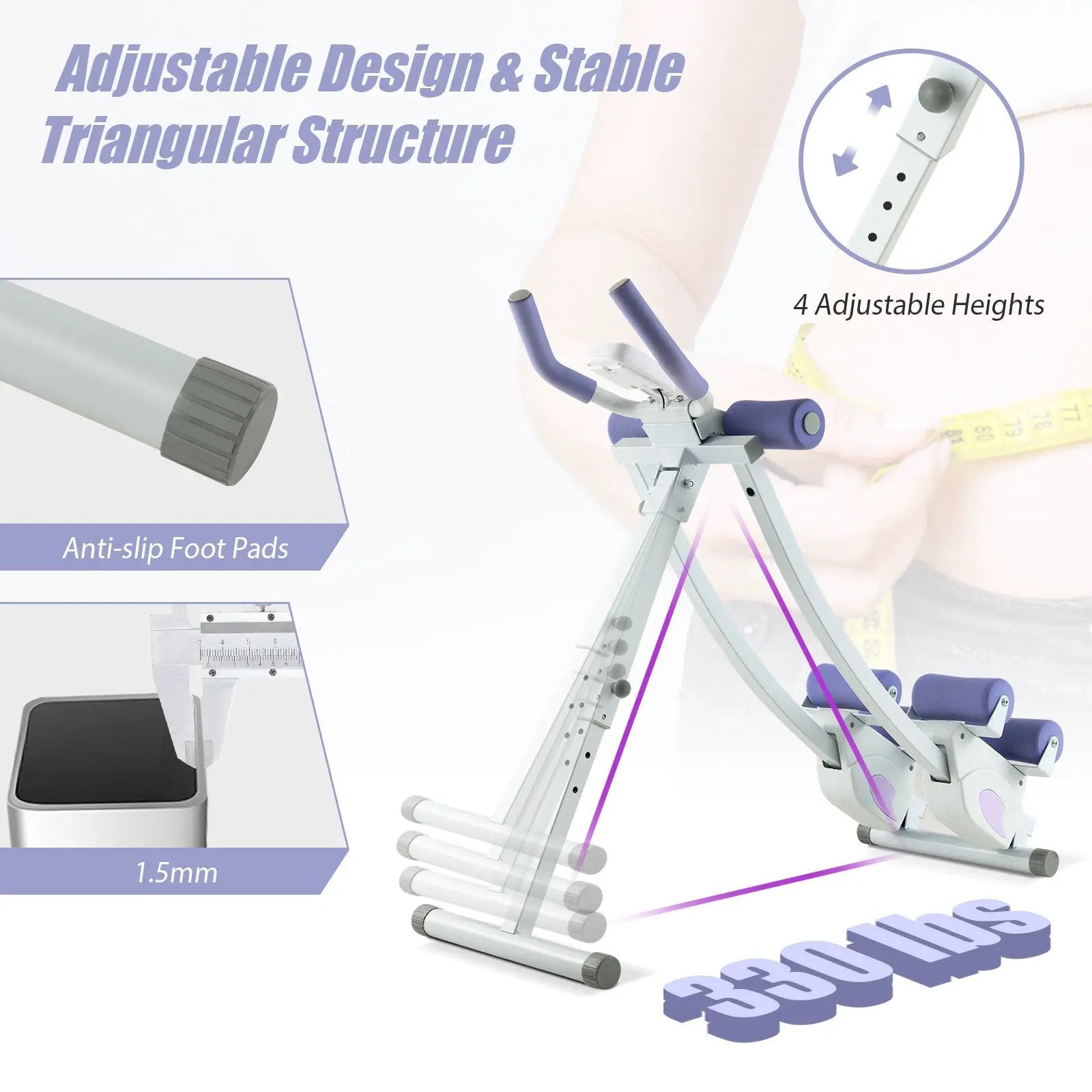 Ab Machine with LCD Monitor and 4 Adjustable Heights-Purple by DirectDeals