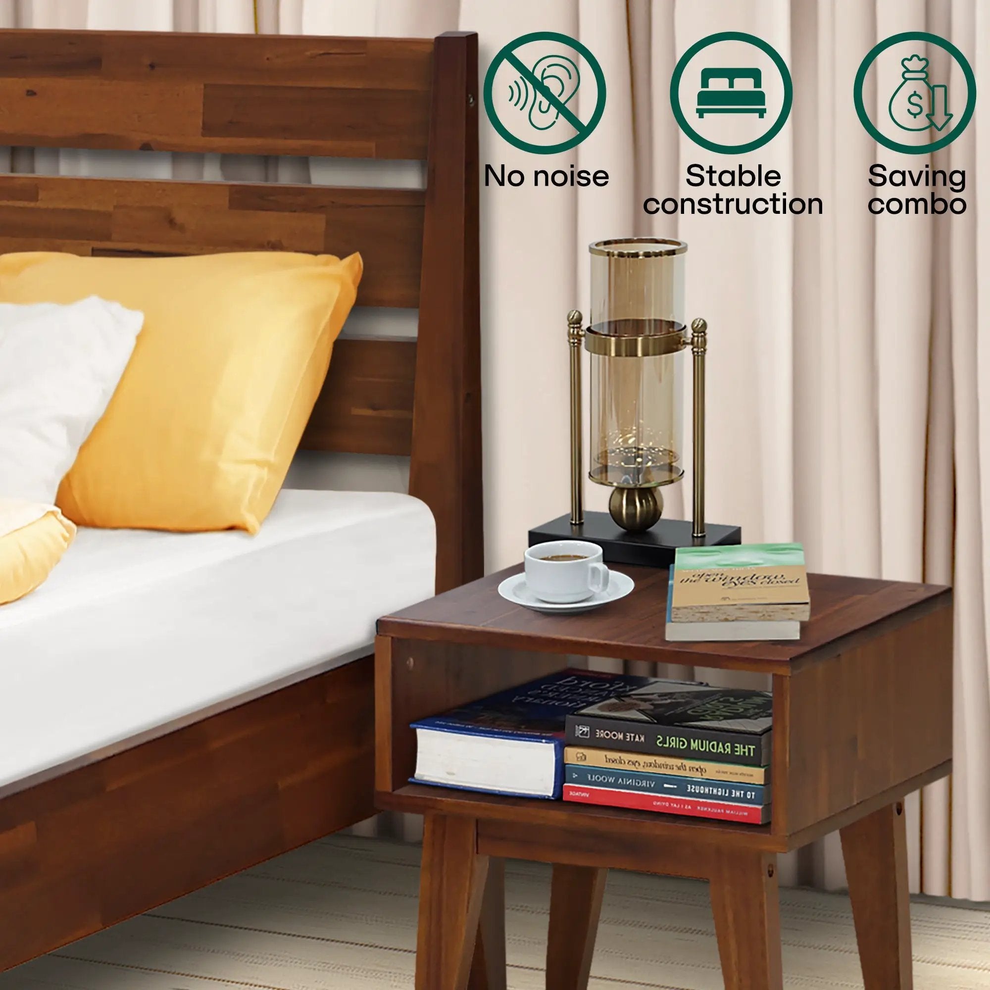 [Buy 1 Get 1] Emery Solid Wood Bed Frame & Nightstand by Megsu