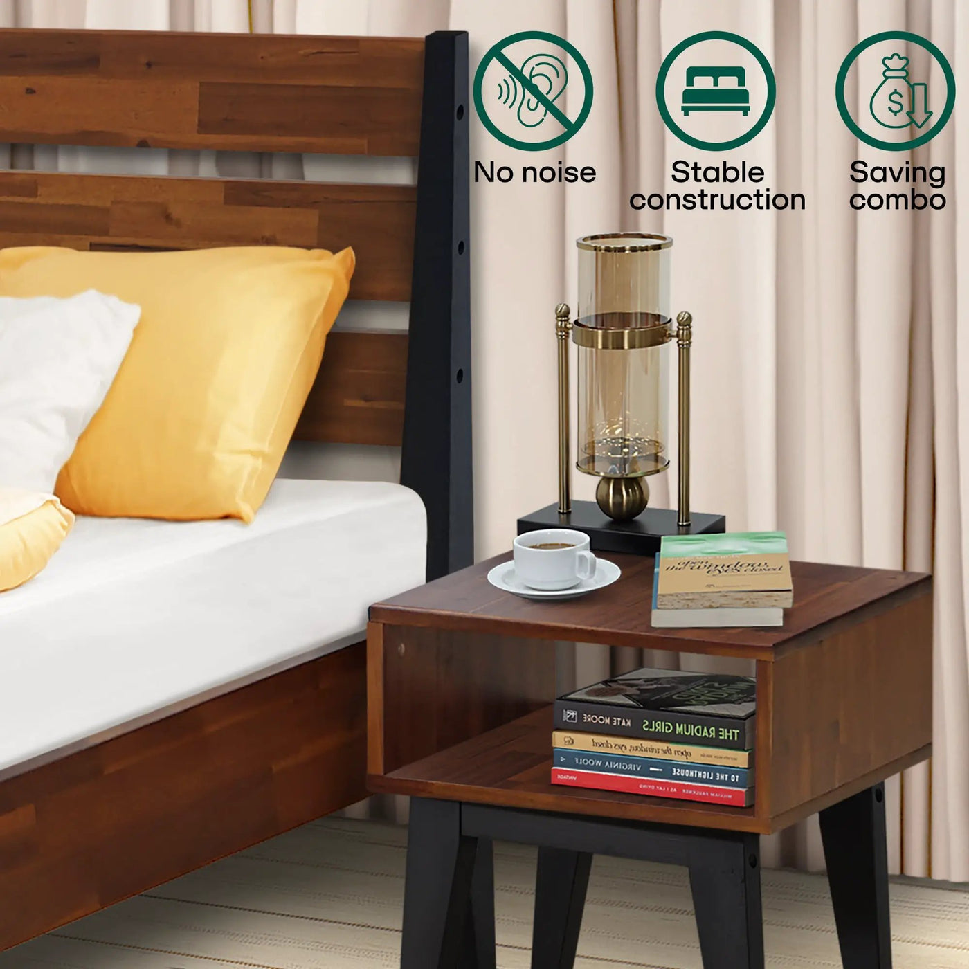 [Buy 1 Get 1] Emery Solid Wood Bed Frame & Nightstand by Megsu