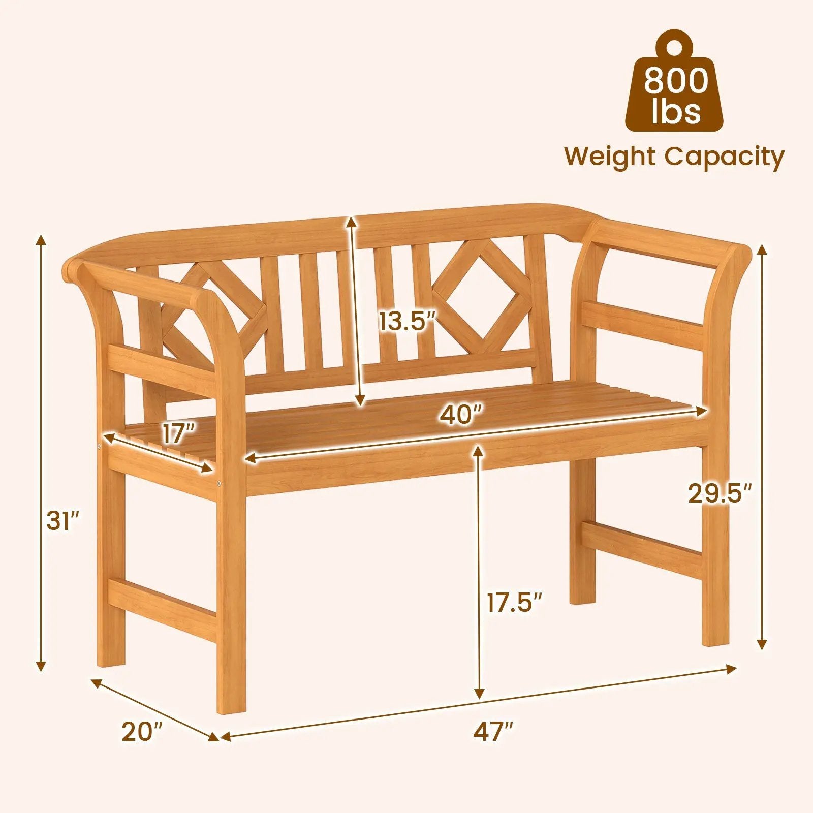 Acacia Wood 2-Person Patio Loveseat with Backrest and Armrests for Porch by DirectDeals