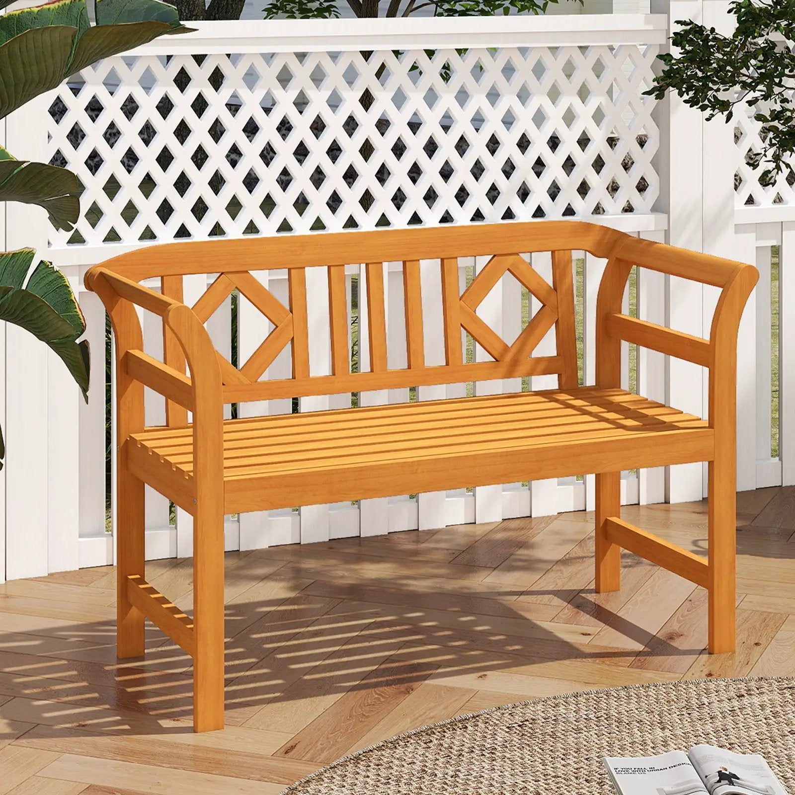 Acacia Wood 2-Person Patio Loveseat with Backrest and Armrests for Porch by DirectDeals