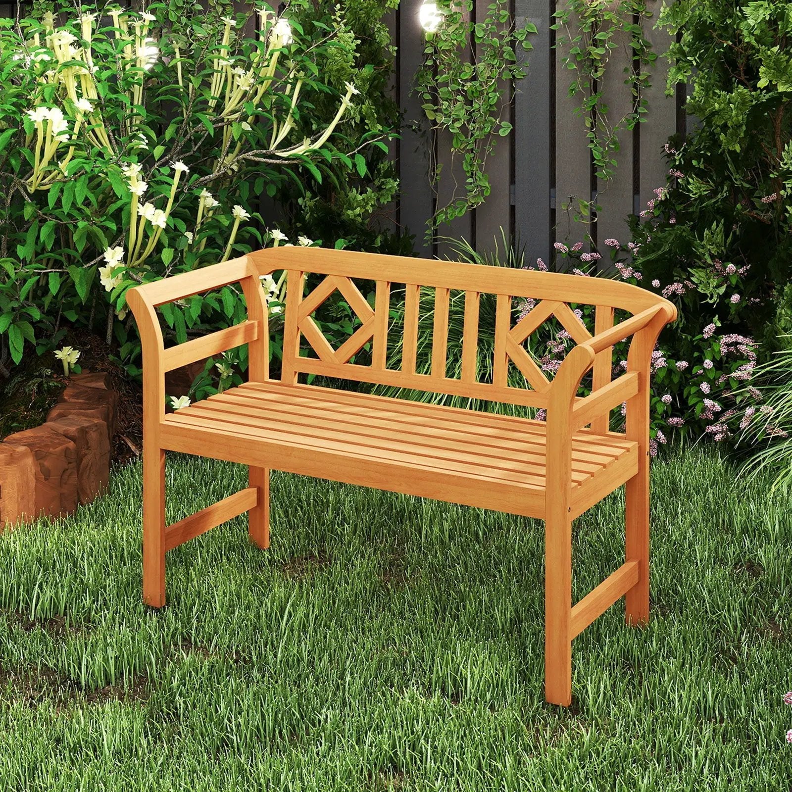 Acacia Wood 2-Person Patio Loveseat with Backrest and Armrests for Porch by DirectDeals