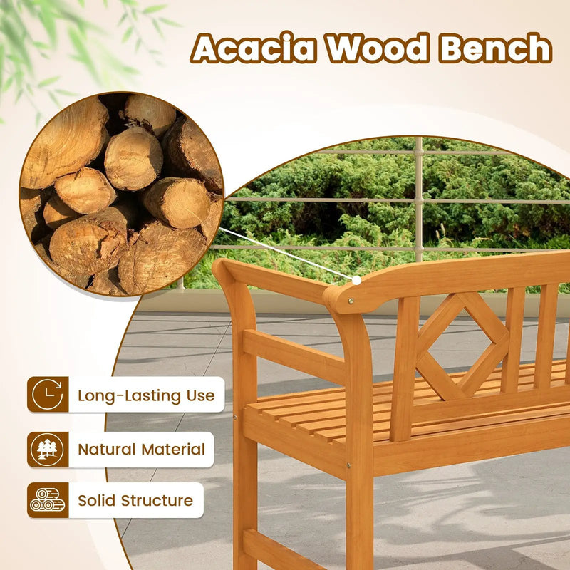 Acacia Wood 2-Person Patio Loveseat with Backrest and Armrests for Porch by DirectDeals