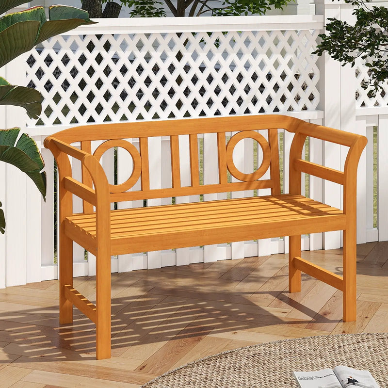 Acacia Wood 2-Person Patio Loveseat with Backrest and Armrests for Backyard by DirectDeals