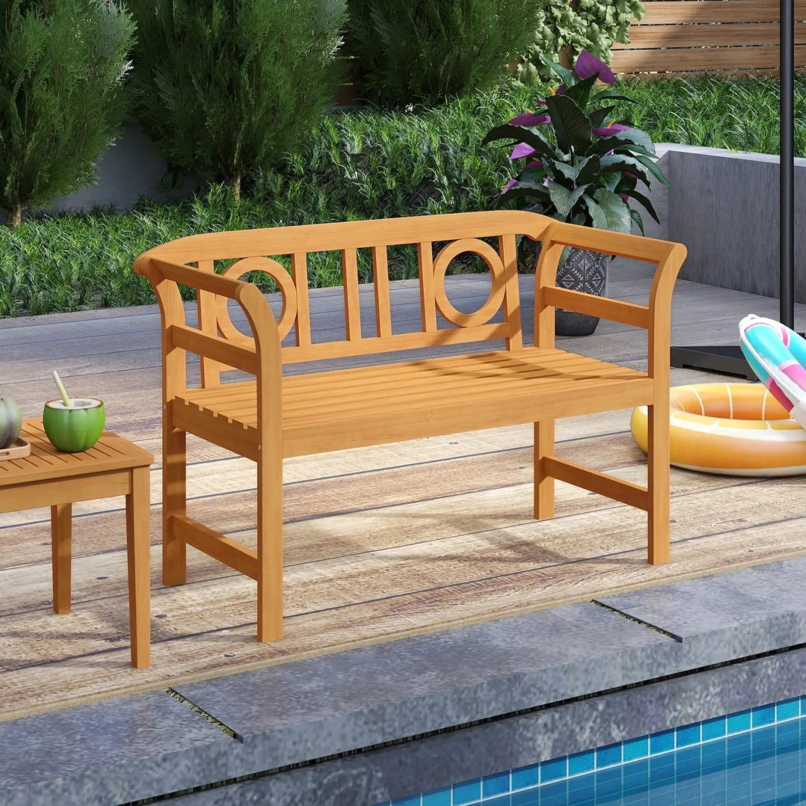 Acacia Wood 2-Person Patio Loveseat with Backrest and Armrests for Backyard by DirectDeals