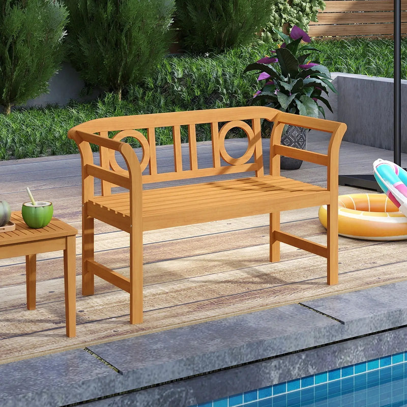 Acacia Wood 2-Person Patio Loveseat with Backrest and Armrests for Backyard by DirectDeals