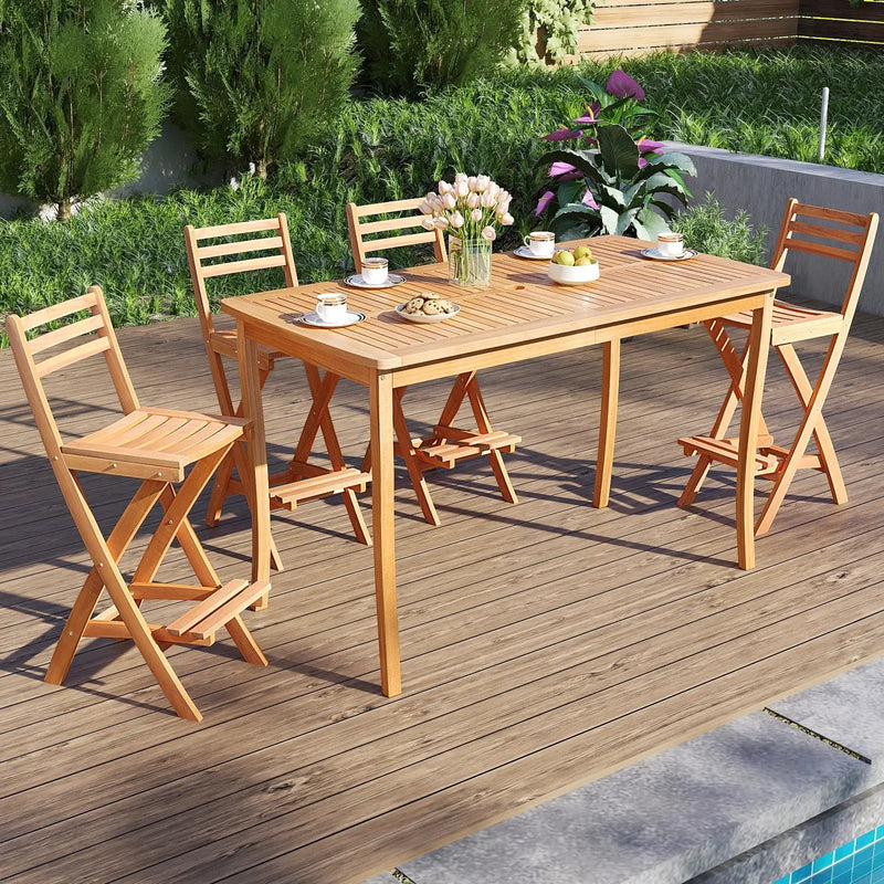 Acacia Wood Bar Height Chair with Backrest and Footrest for Backyard by DirectDeals