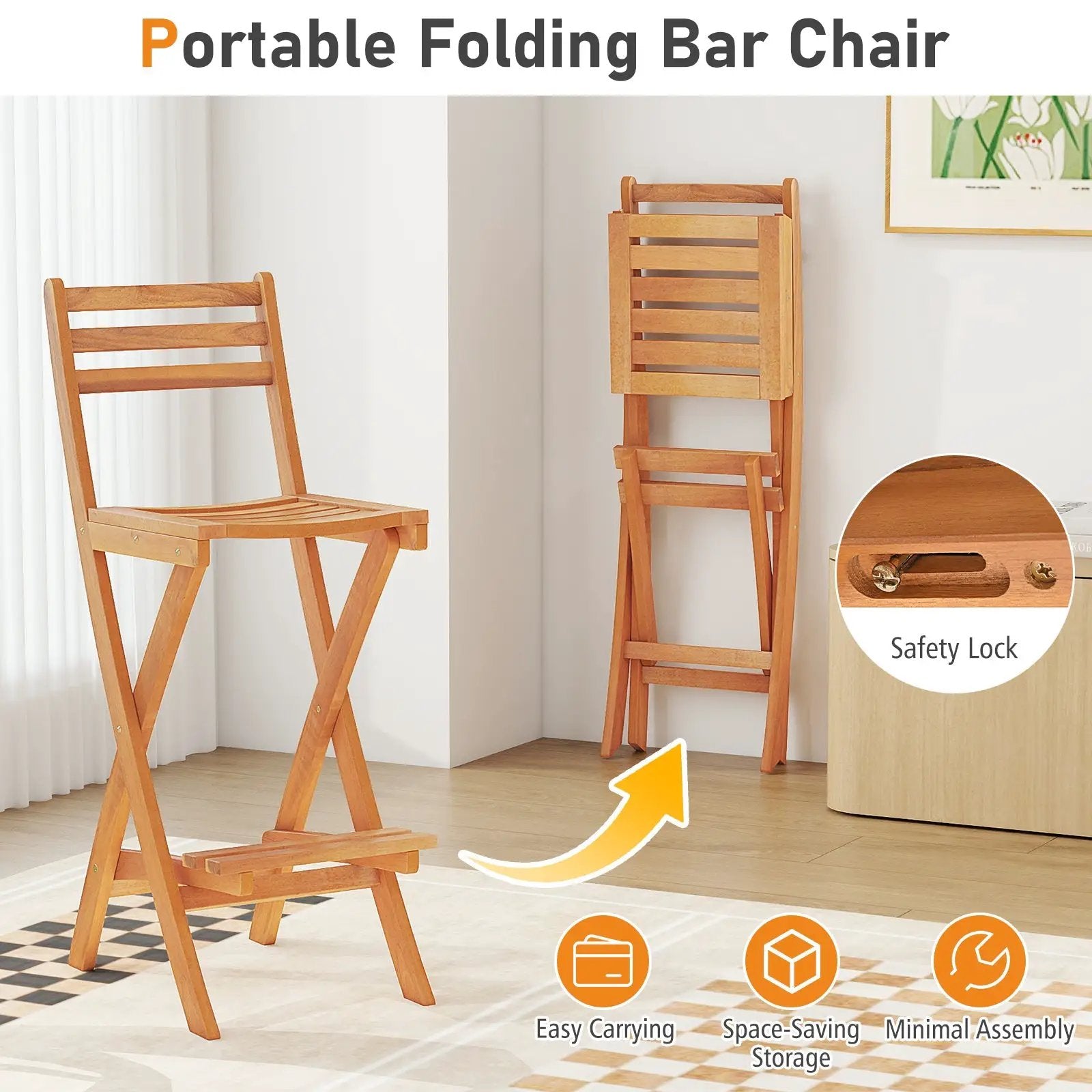 Acacia Wood Bar Height Chair with Backrest and Footrest for Backyard by DirectDeals