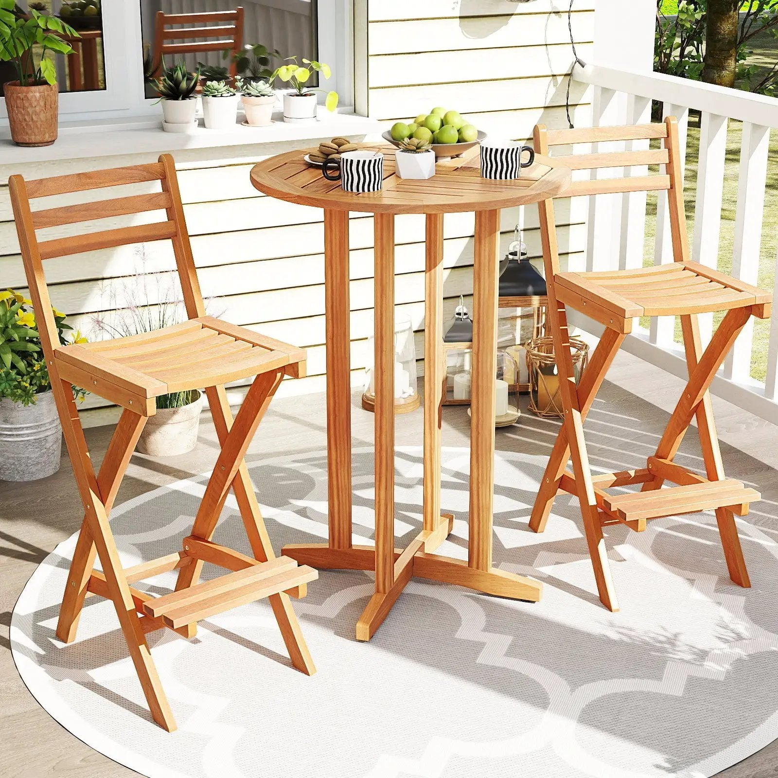 Acacia Wood Bar Height Chair with Backrest and Footrest for Backyard by DirectDeals