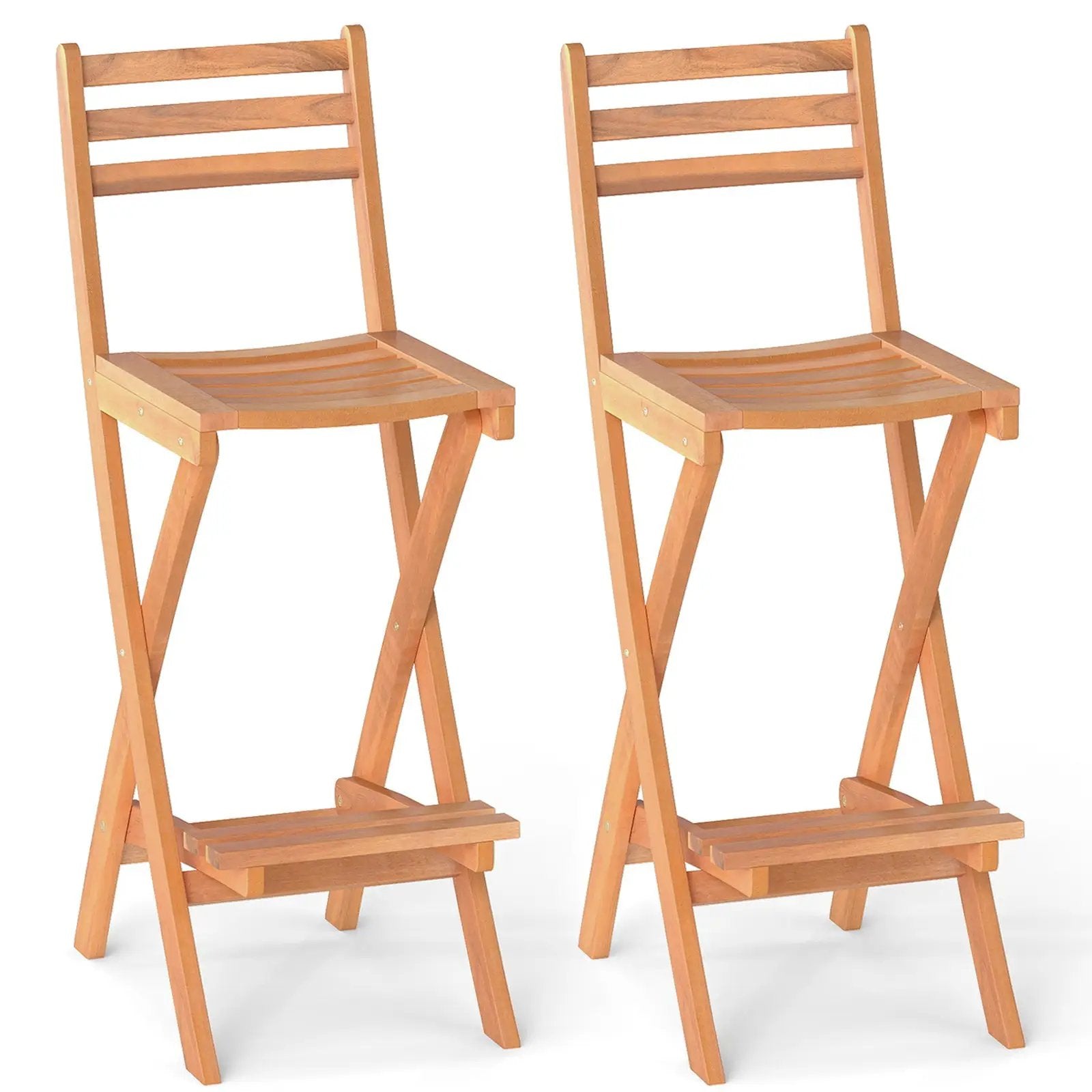 Acacia Wood Bar Height Chair with Backrest and Footrest for Backyard by DirectDeals