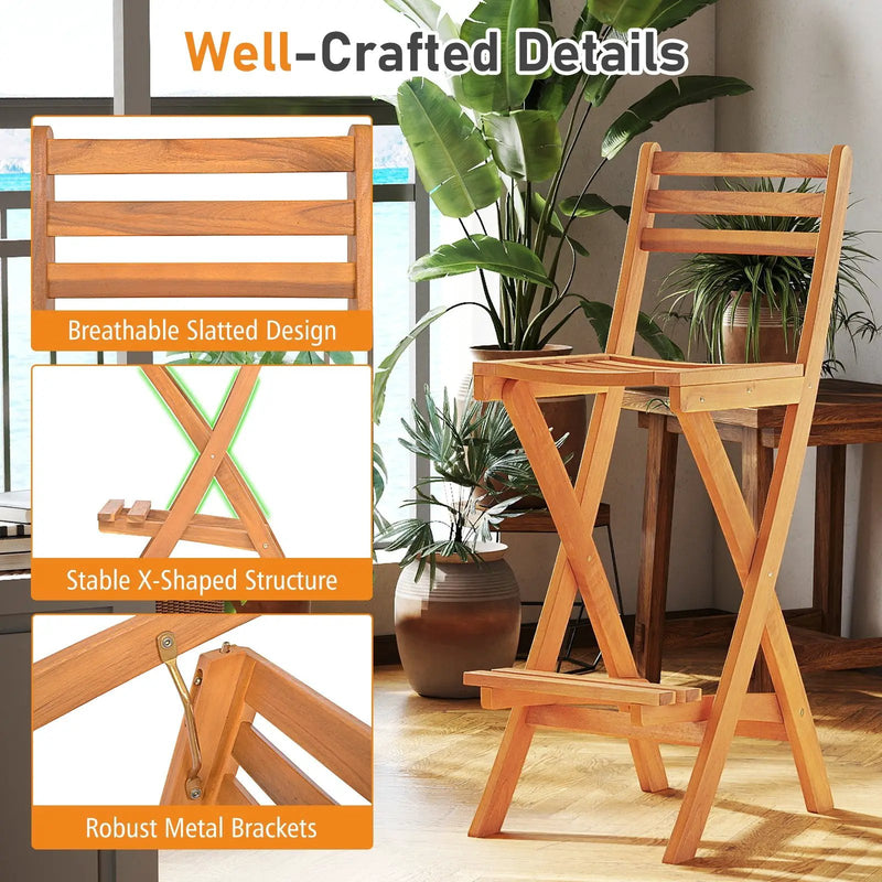 Acacia Wood Bar Height Chair with Backrest and Footrest for Backyard by DirectDeals