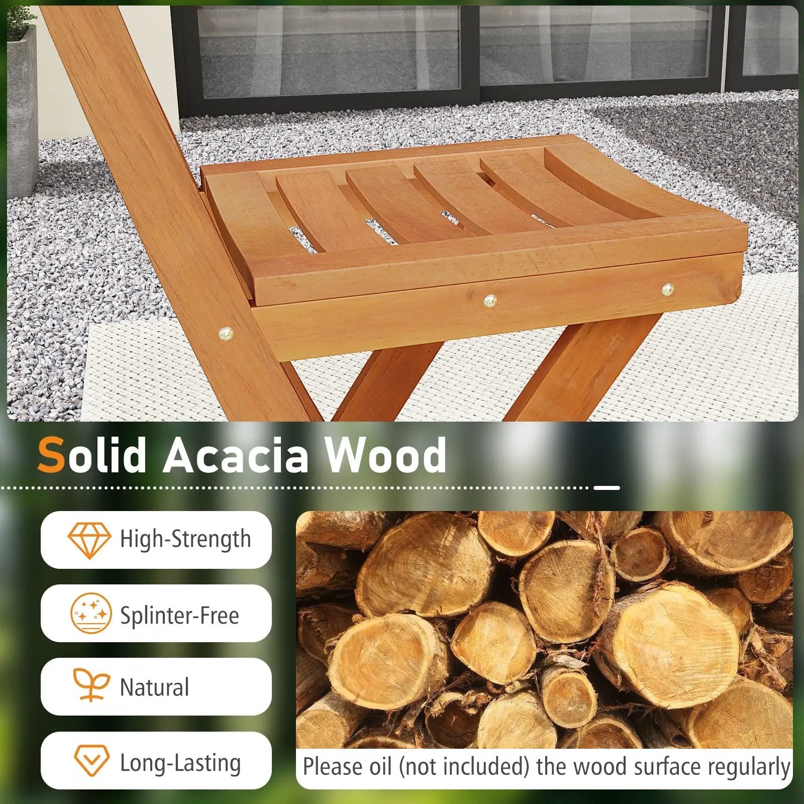 Acacia Wood Bar Height Chair with Backrest and Footrest for Backyard by DirectDeals
