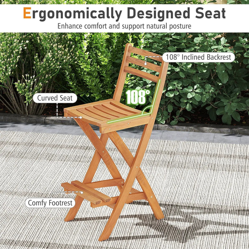 Acacia Wood Bar Height Chair with Backrest and Footrest for Backyard by DirectDeals